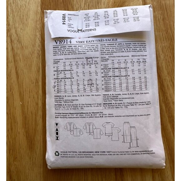 Vogue # V8914 Jacket Tunic Skirt Sewing Pattern Cut Sizes Lrg - XXL Sku 0257 - Picture 4 of 4